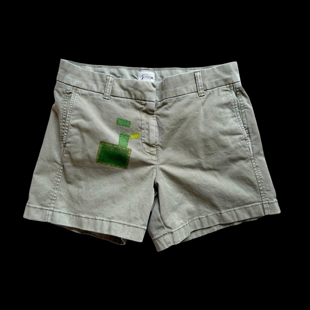 J.Crew Re-Imagined Chino Shorts 8 Sage Green H5807 Stretch 4in Hand Painted